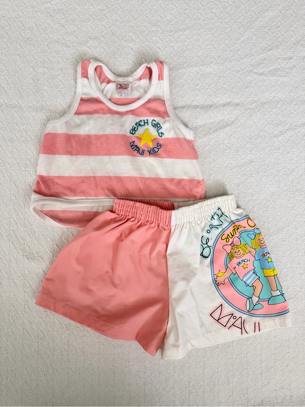 Buster Brown Vintage Pink and White Striped  Graphic Tank and Short Set
